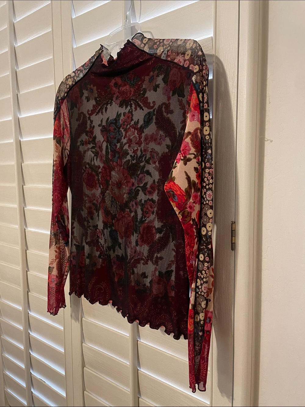 Anac Burgundy Floral Mesh Long-Sleeve Top - Picture 3 of 7